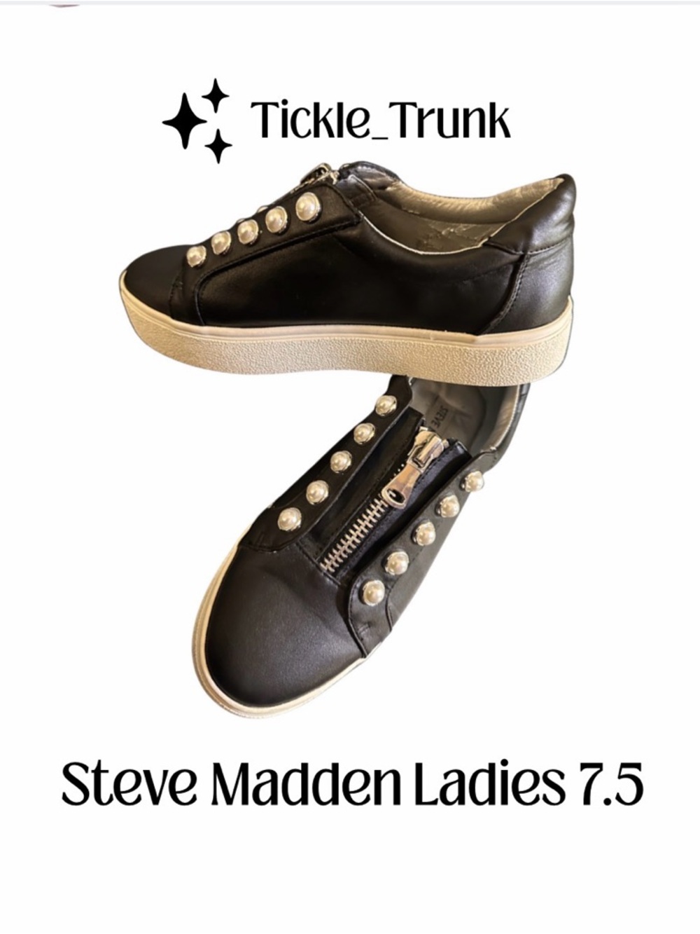 Steve Madden Black Pearl-Embellished Zip-Up Sneakers